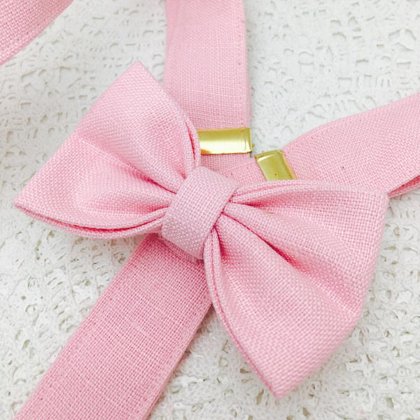 Bow Braces made in Blush Linen