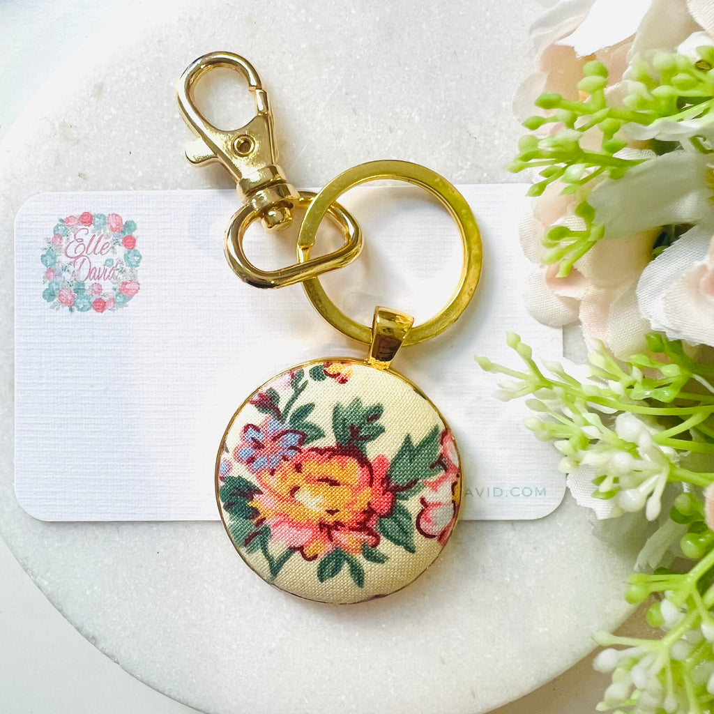 Lemon Floral Keyring with Gold Fittings and Clasp