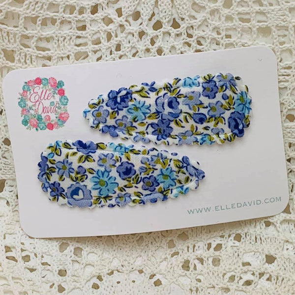 Blue Floral Snap Clip Set