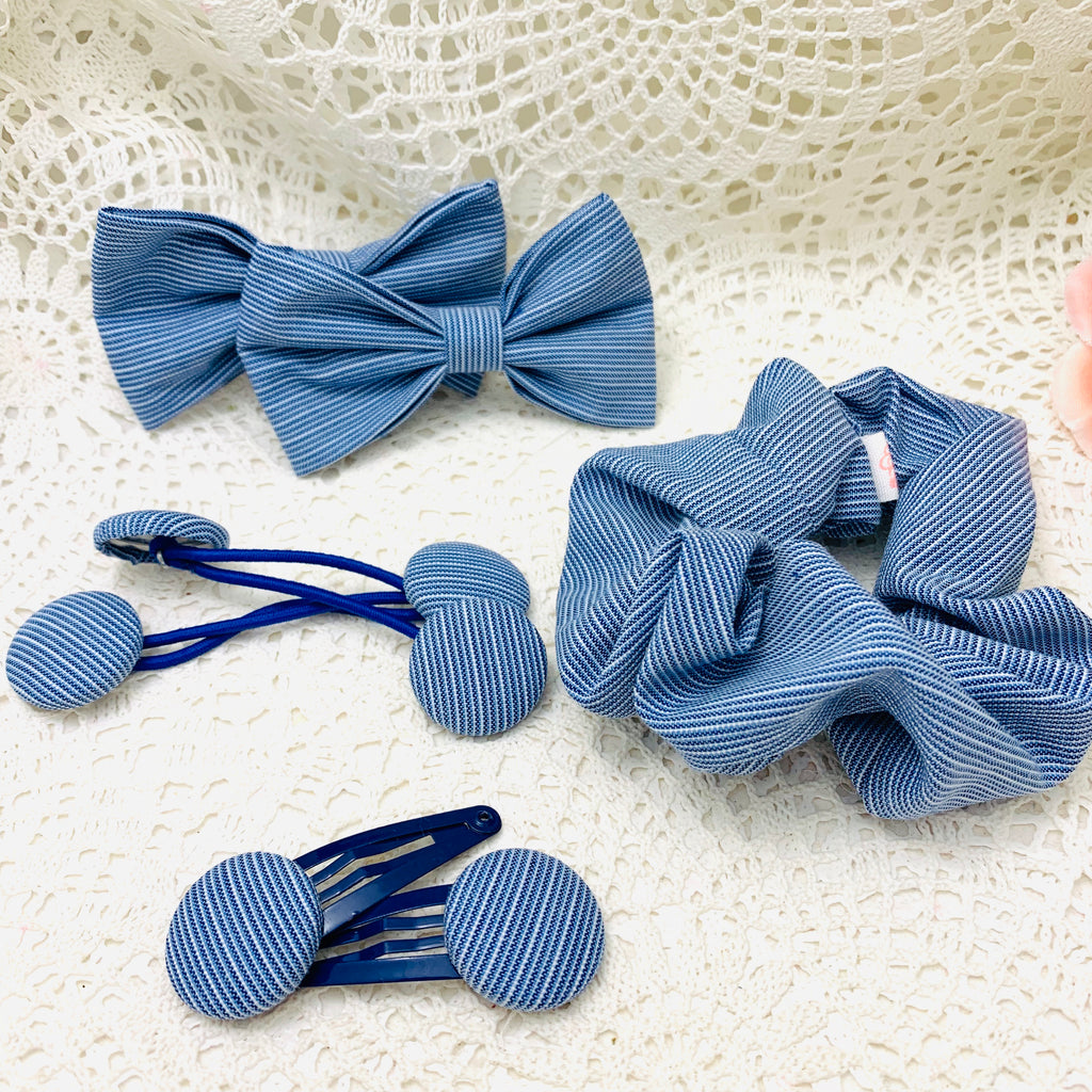 MLC School Uniform Hair Accessories Pack. Includes Hair Bows, Button clips and ties and a scrunchie